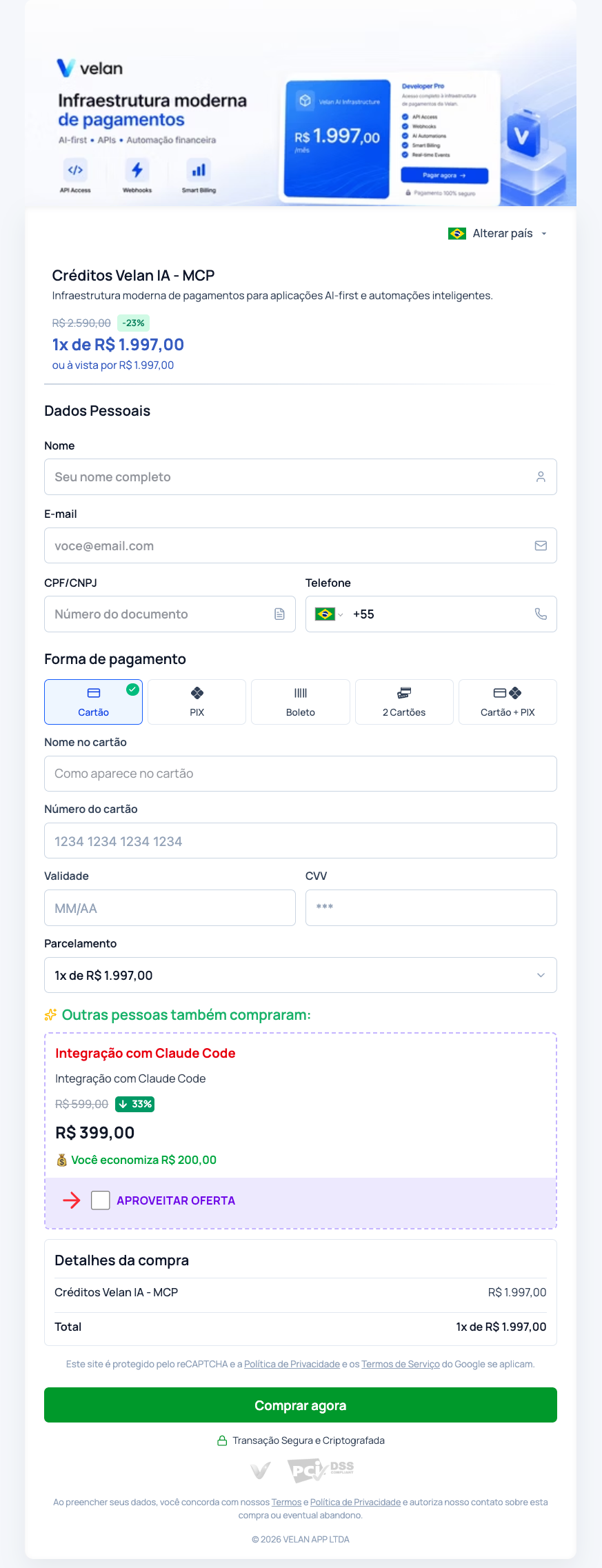 Exemplo de checkout Velan