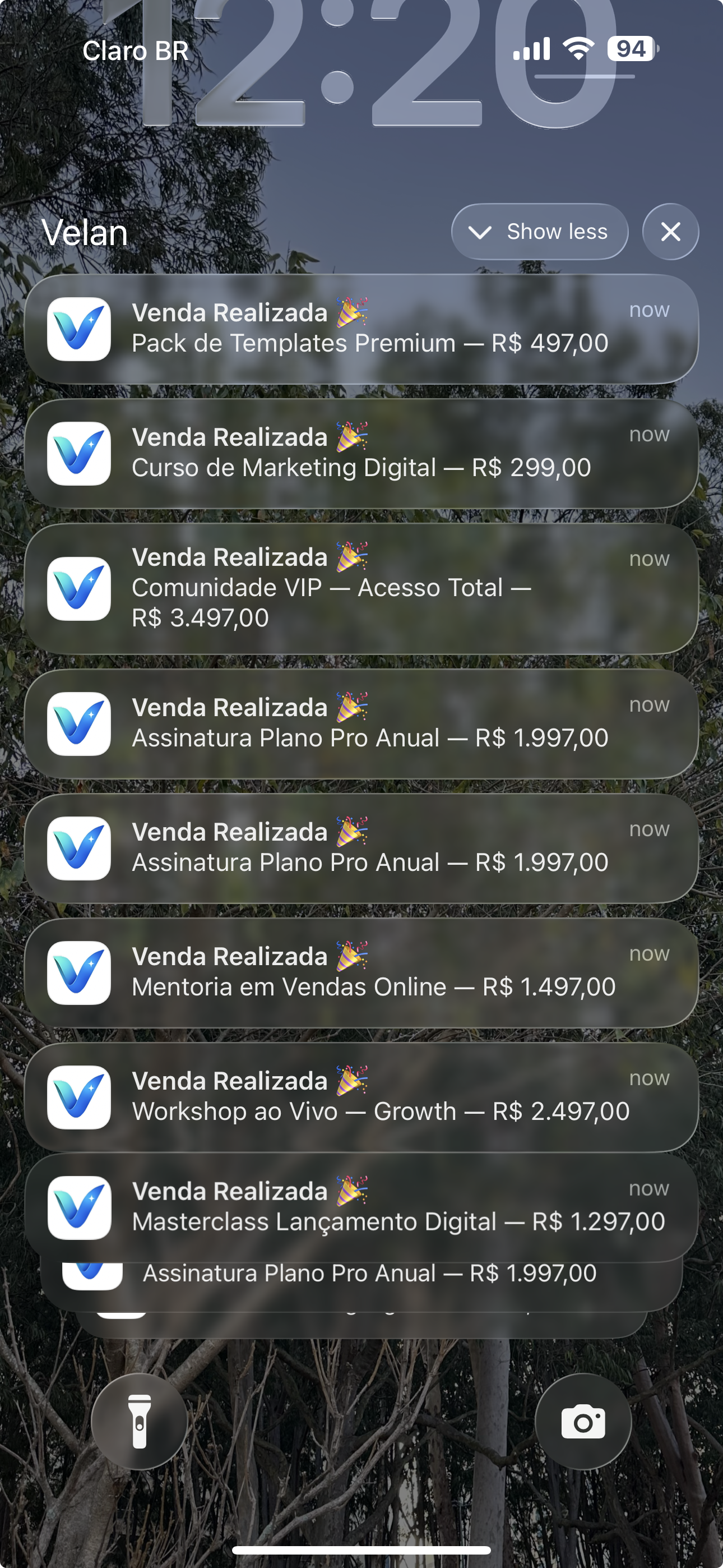 Notificações de venda em tempo real
